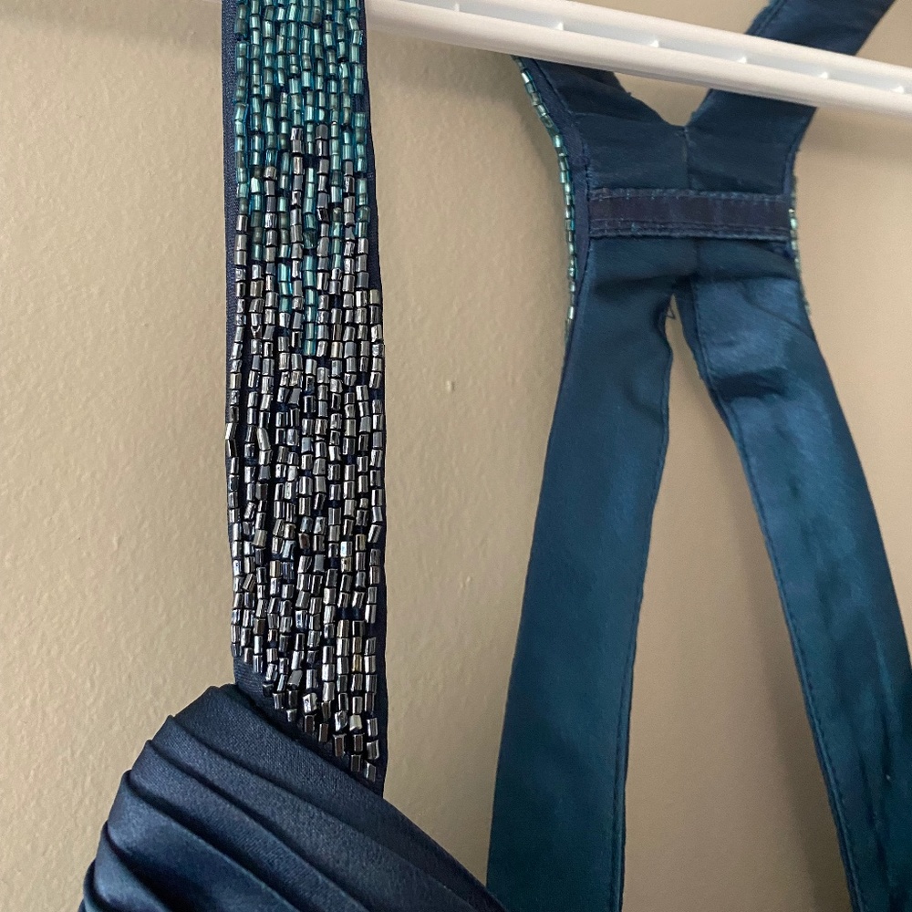 Jolie Deep Teal Satin V-Neck Prom Gown - Picture 5 of 11
